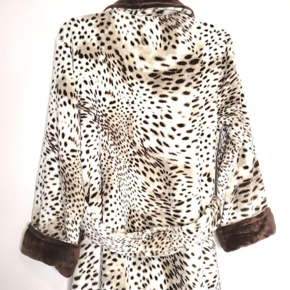 New - NATORI Plush Snow Leopard Shawl Collar Robe Natural Women | Size S - Picture 11 of 11